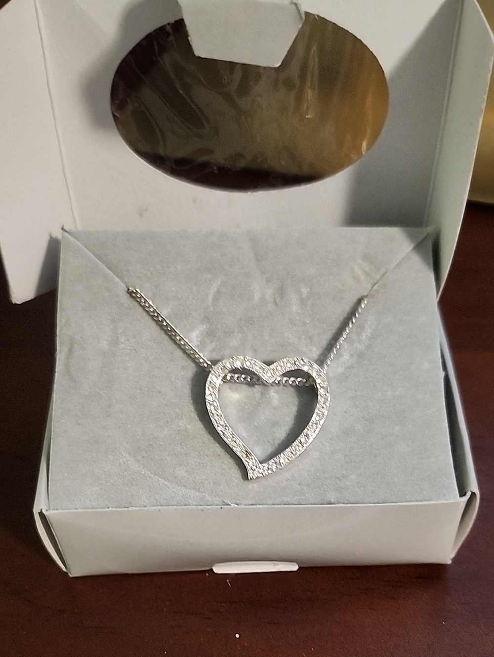 Silver Heart Pendant Necklace - Sparkling Open Heart